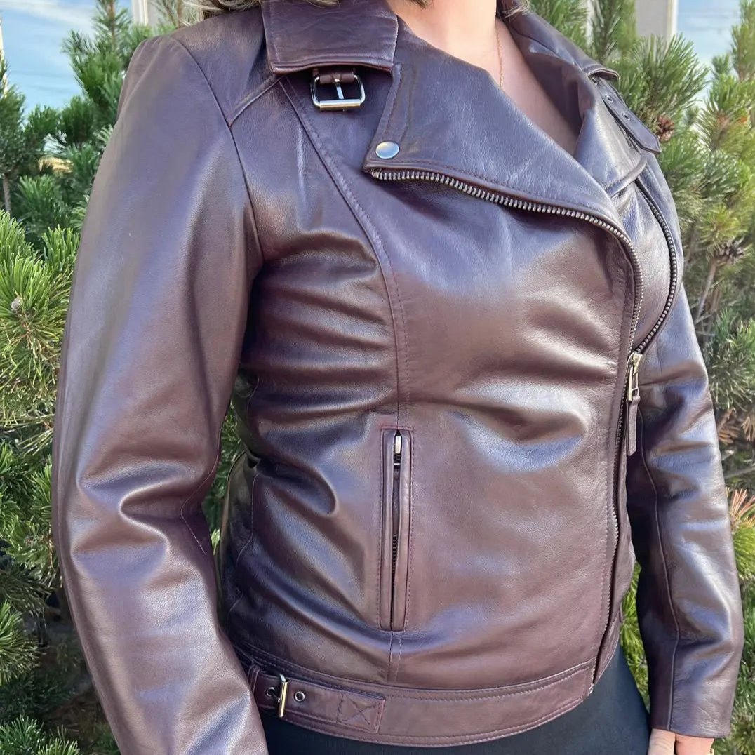 BOL Women's Leather Biker Style Jacket | Asymmetrical Outerwear