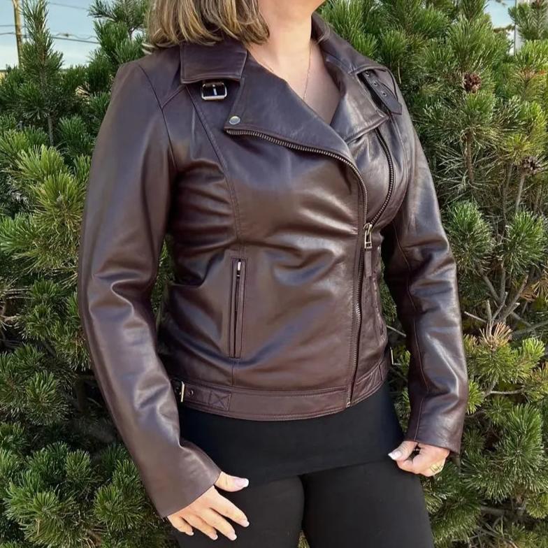 BOL Women's Leather Biker Style Jacket | Asymmetrical Outerwear