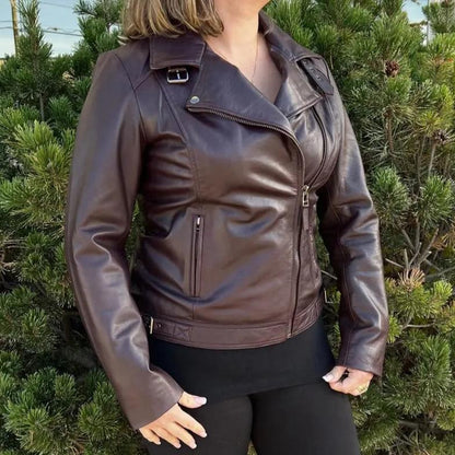 BOL Women's Leather Biker Style Jacket | Asymmetrical Outerwear