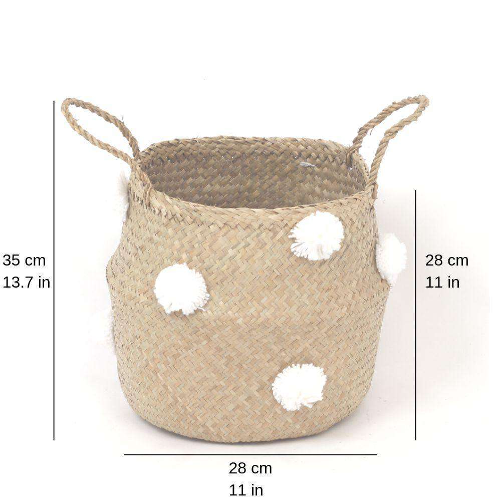 Bomba – Seegras-Korb mit weißen Pompoms