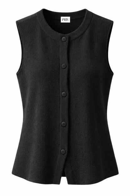Bezla - Button Front Sleeveless Knit Vest Top In Black