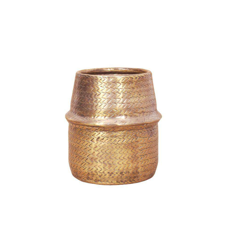 Bonita - Blumenkübel aus Rattan mit Messingoberfläche