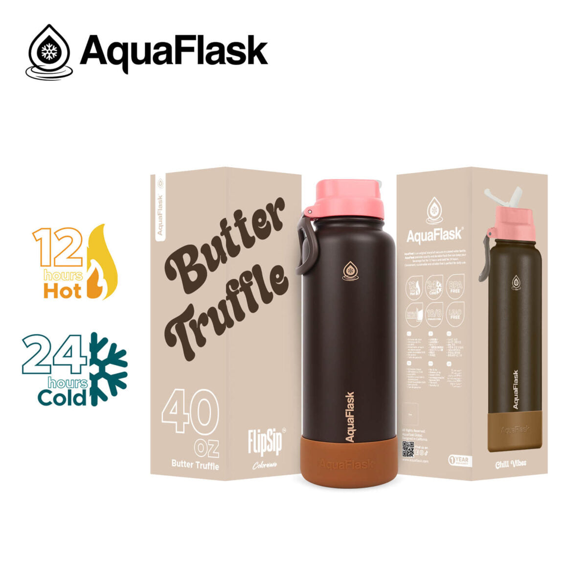 AquaFlask Colorwave 40oz Flip Sip Flasche – Isolierte Edelstahl-Trinkflasche
