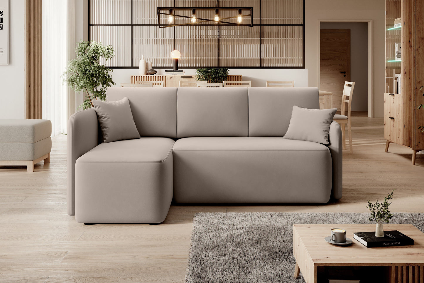 Hadson 3 Seater Storage Sleeper Chaise Sofa - Beige