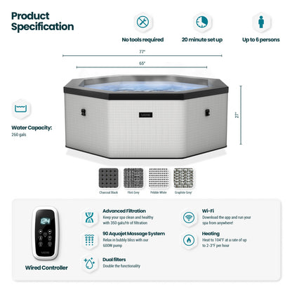 Wave | Como | 6-Personen Eco Foam Whirlpool | Achteckig | Integrierte Heizung