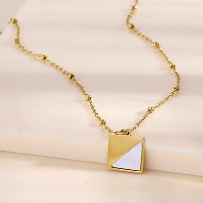 ELU Minimalist Metal & Shell Square Pendant Necklace