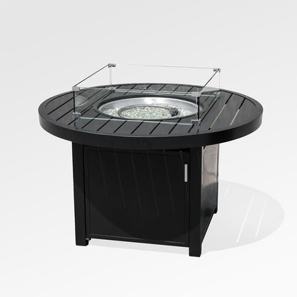 Outdoor Black Aluminum Round Fire Pit Table with Wind Guard and Cover