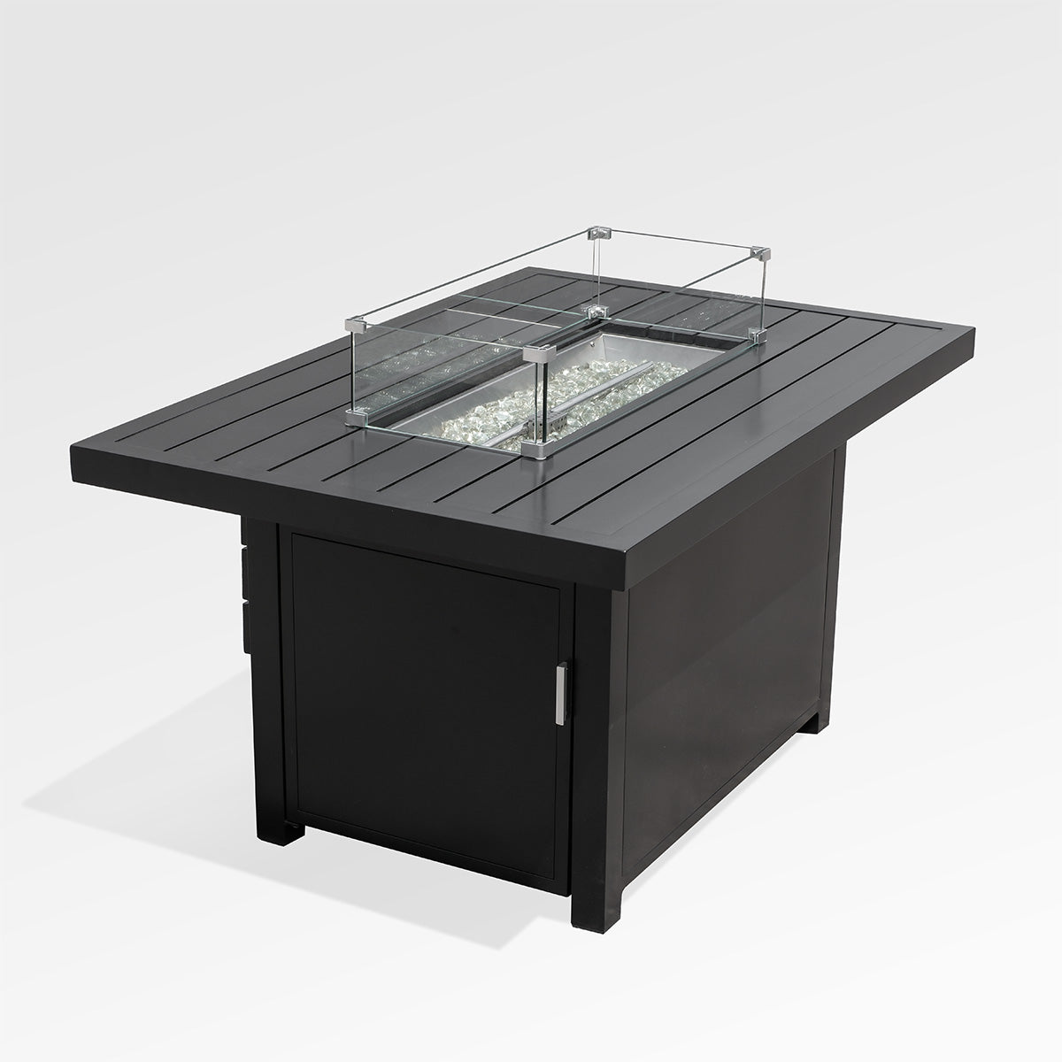 Outdoor Black Aluminium Rechteck Feuerstelle Tisch mit Windschutz und Abdeckung