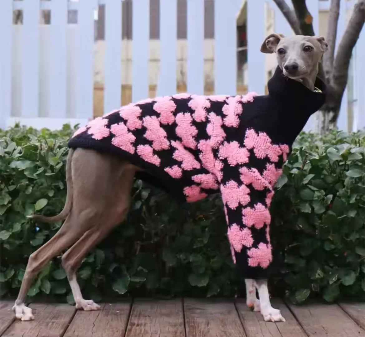 Pawsh Petals Sweater – Pink & Black Crochet Luxe Knit