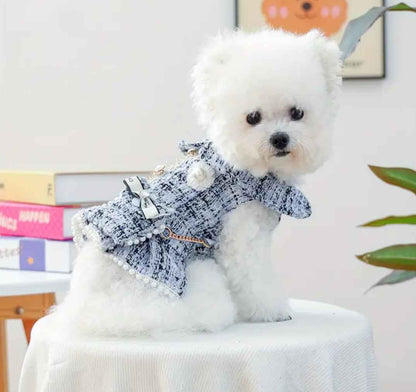 Pearl Luxe Tweed Dog Dress & Purse Set – Luxury Dog Outfit