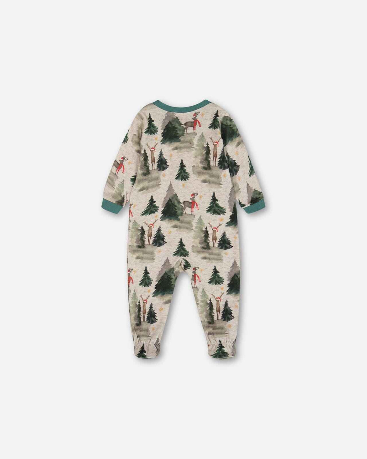Organic Cotton One Piece Pajama Gray Mix Printed Reindeer