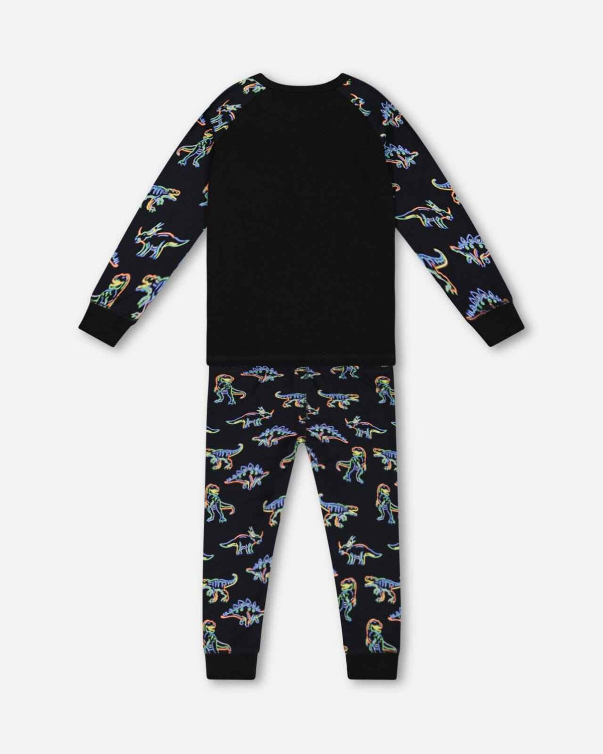Organic Cotton Two Piece Pajama Set Black Printed Neon Dino