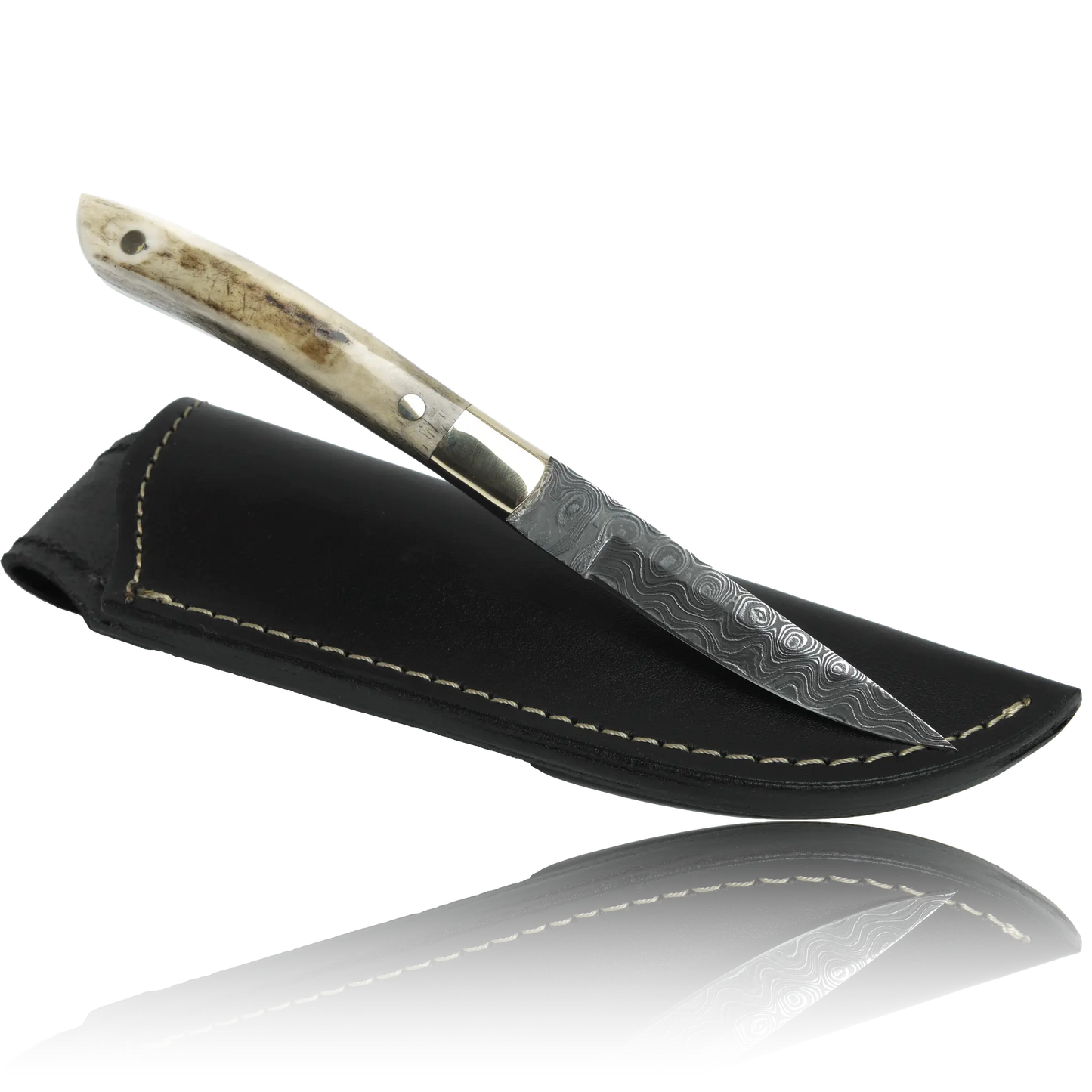 AKARI Skinner Messer 3,5 Zoll mit Hirschhorngriff und Original-Lederscheide