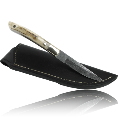 AKARI Skinner Messer 3,5 Zoll mit Hirschhorngriff und Original-Lederscheide