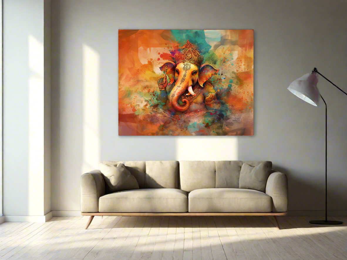 Wandkunst-Ganesh-Leinwand-Indische Kunst-Spirituelle Wanddekoration