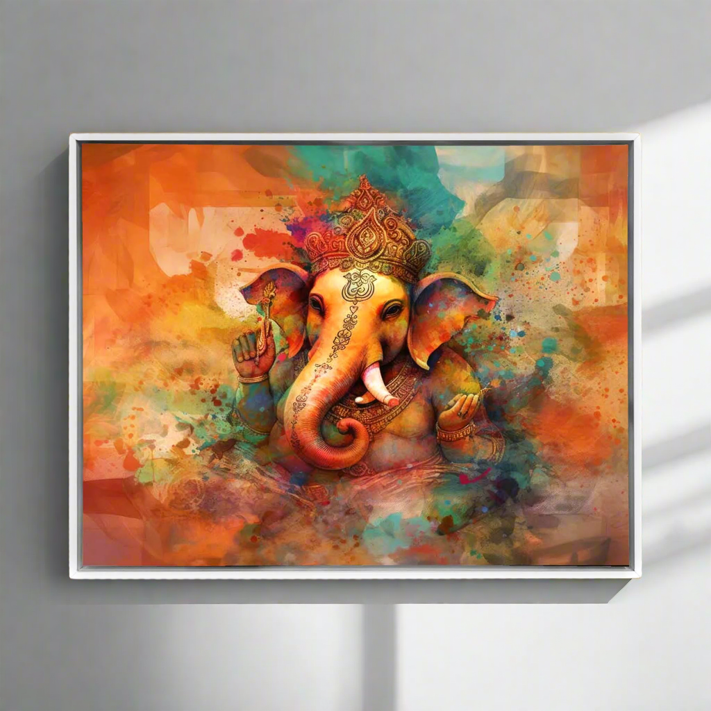 Wandkunst-Ganesh-Leinwand-Indische Kunst-Spirituelle Wanddekoration