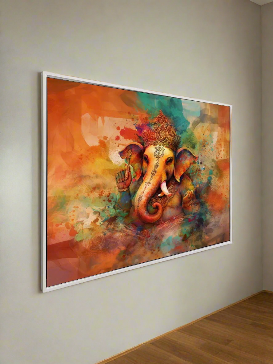 Wandkunst-Ganesh-Leinwand-Indische Kunst-Spirituelle Wanddekoration