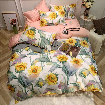 Bettwäsche-Set Eden 600 TC Sonnenblume Baumwolle – Weiß/Gelb