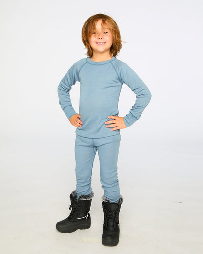 Merino Wool Base Layer Set Blue Gray