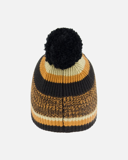 Lined Knit Pompom Hat Black And Brown
