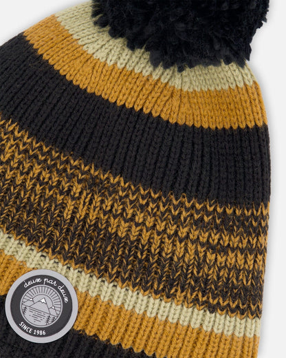 Lined Knit Pompom Hat Black And Brown