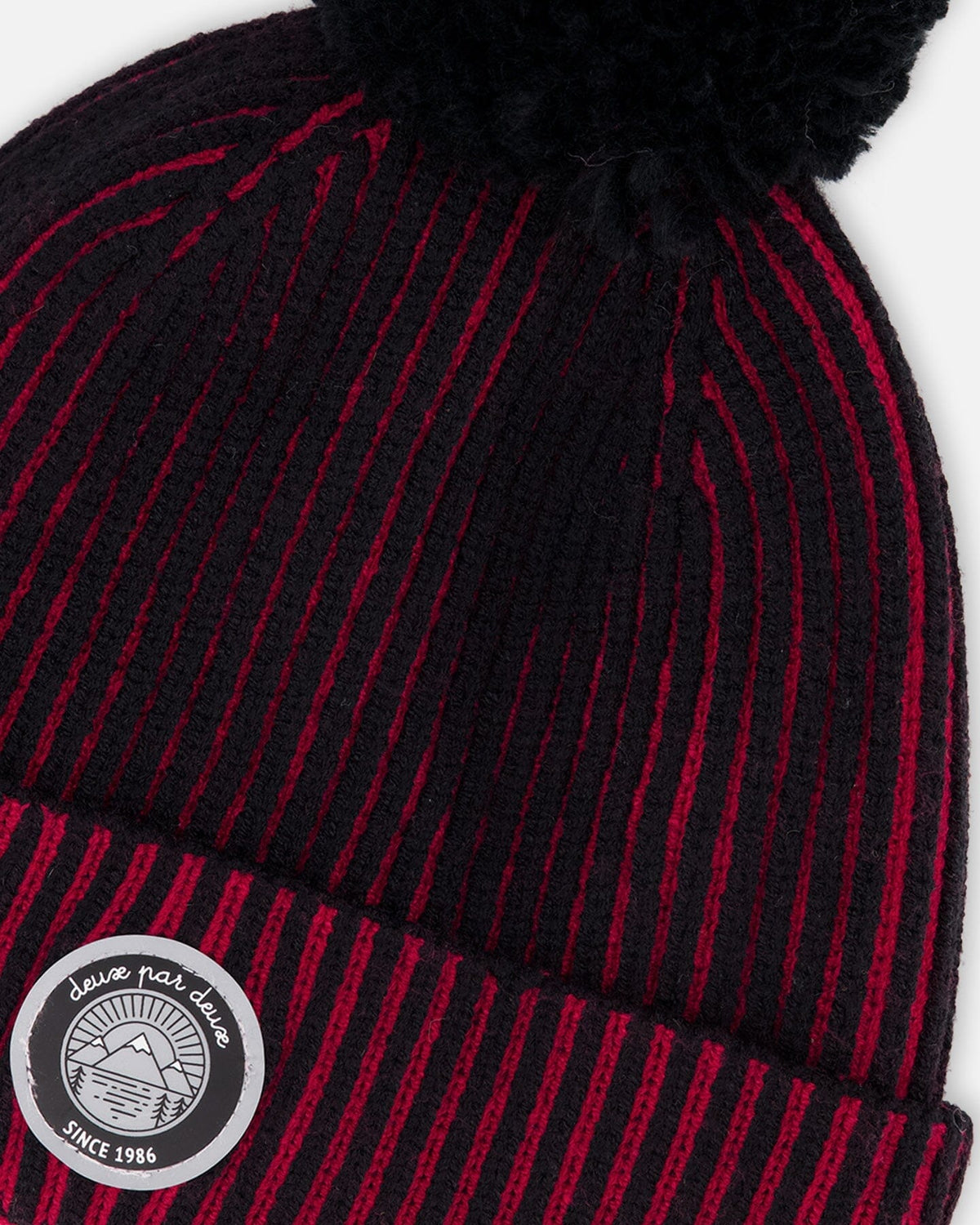 Lined Knit Pompom Hat Red And Black