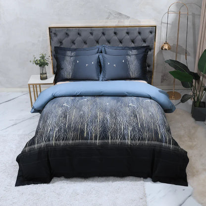 Wild Whimsy 600 TC Blumen-Bettwäsche-Set aus Baumwolle - Marineblau