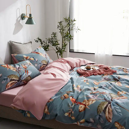 Eden 600 TC Floral-Bettwäsche-Set aus Baumwolle – Grau/Blush