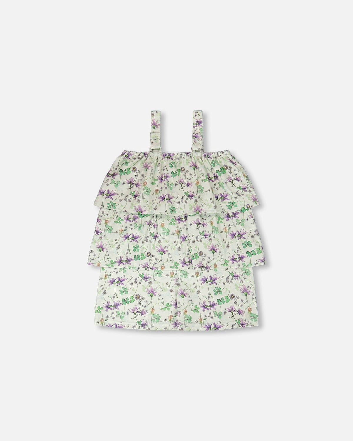 Jersey Romper With Tiers Green Printed Flowers