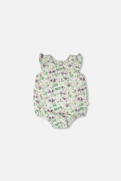 Jersey Romper Green Printed Flowers
