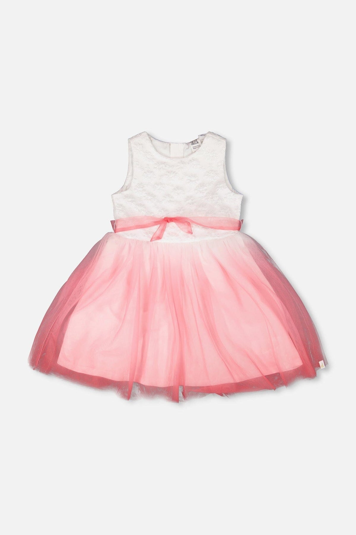 Bi-Material Pleated Mesh Dress White And Pink