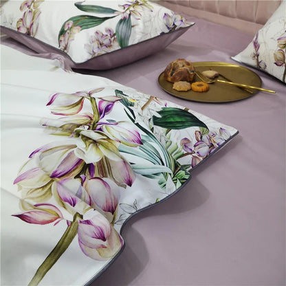 Bettwäsche-Set Eden 600 TC aus Baumwolle mit Blumenmuster - Weiß/Flieder