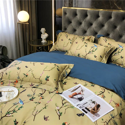 Wild Whimsy 600 TC Blumen-Bettwäsche-Set aus Baumwolle – Olivgrün