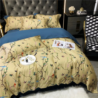 Wild Whimsy 600 TC Blumen-Bettwäsche-Set aus Baumwolle – Olivgrün
