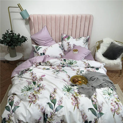 Bettwäsche-Set Eden 600 TC aus Baumwolle mit Blumenmuster - Weiß/Flieder
