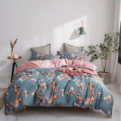 Eden 600 TC Floral-Bettwäsche-Set aus Baumwolle – Grau/Blush