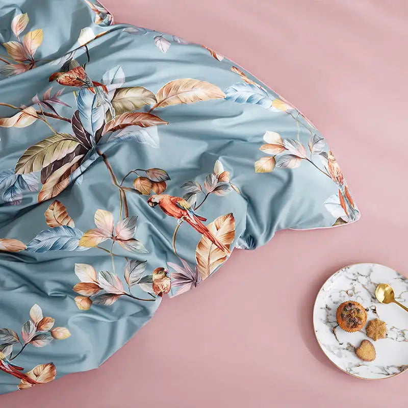 Eden 600 TC Floral-Bettwäsche-Set aus Baumwolle – Grau/Blush
