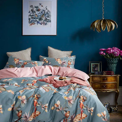 Eden 600 TC Floral-Bettwäsche-Set aus Baumwolle – Grau/Blush