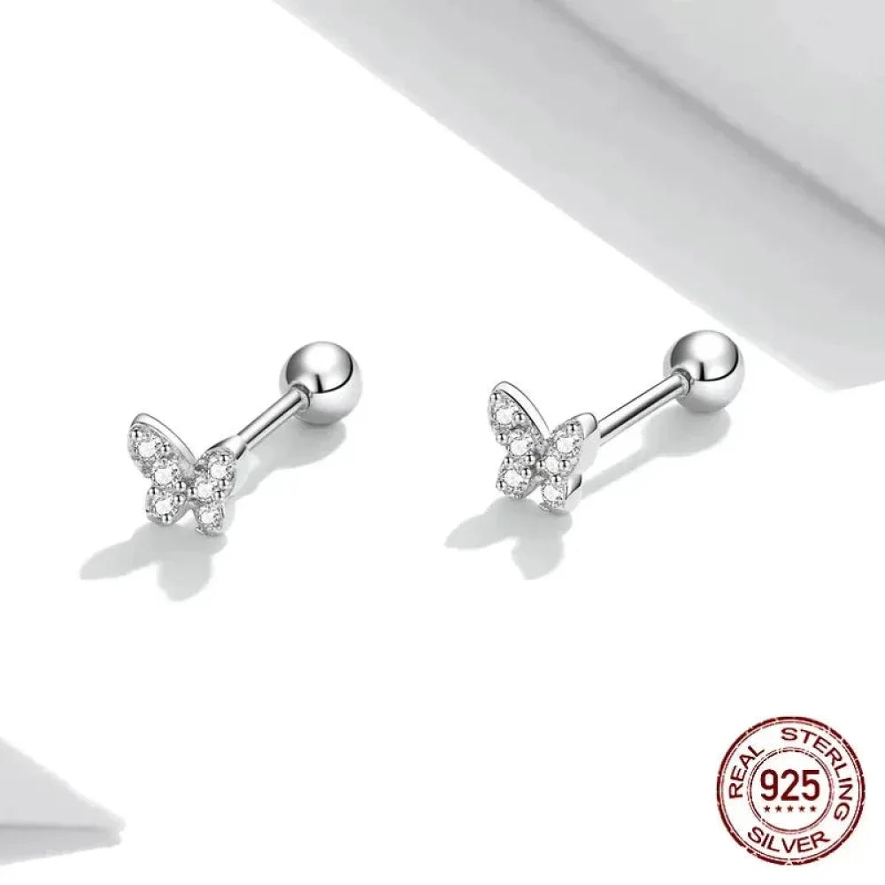 925 Sterling Silver Star And Butterfly Stud Earrings - Delicate And Fine Jewelry