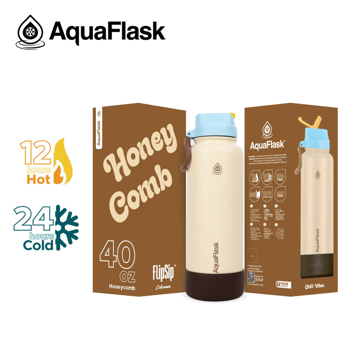 AquaFlask Colorwave 40oz Flip Sip Flasche – Isolierte Edelstahl-Trinkflasche