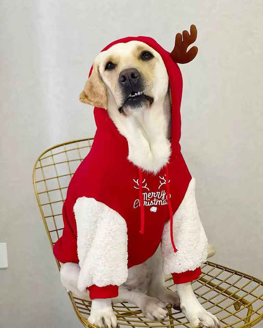 Merry Christmas Reindeer Dog Hoodie – Cozy Red & White Holiday Sweater