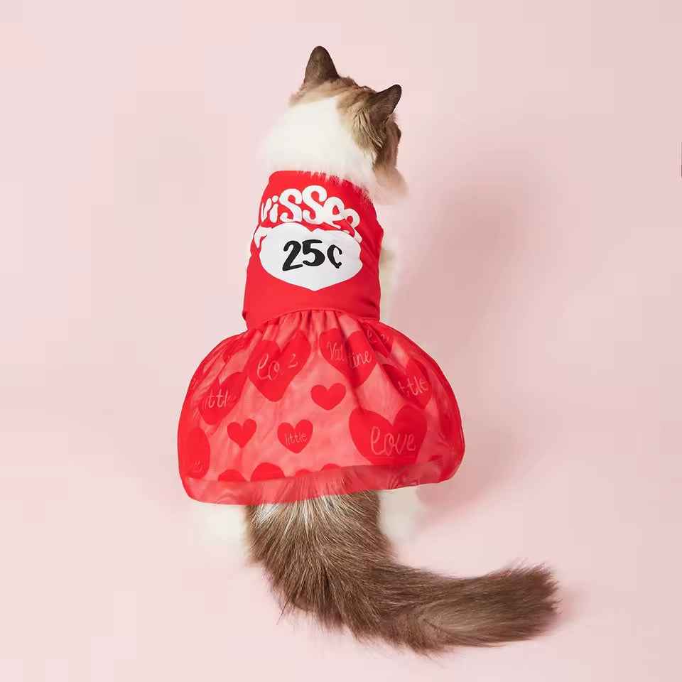 25¢ Kisses Valentine Dog Dress – Red Heart Puppy Outfit