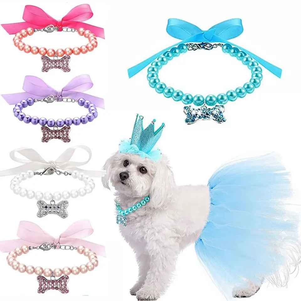 Pearl Rhinestone Dog Collar