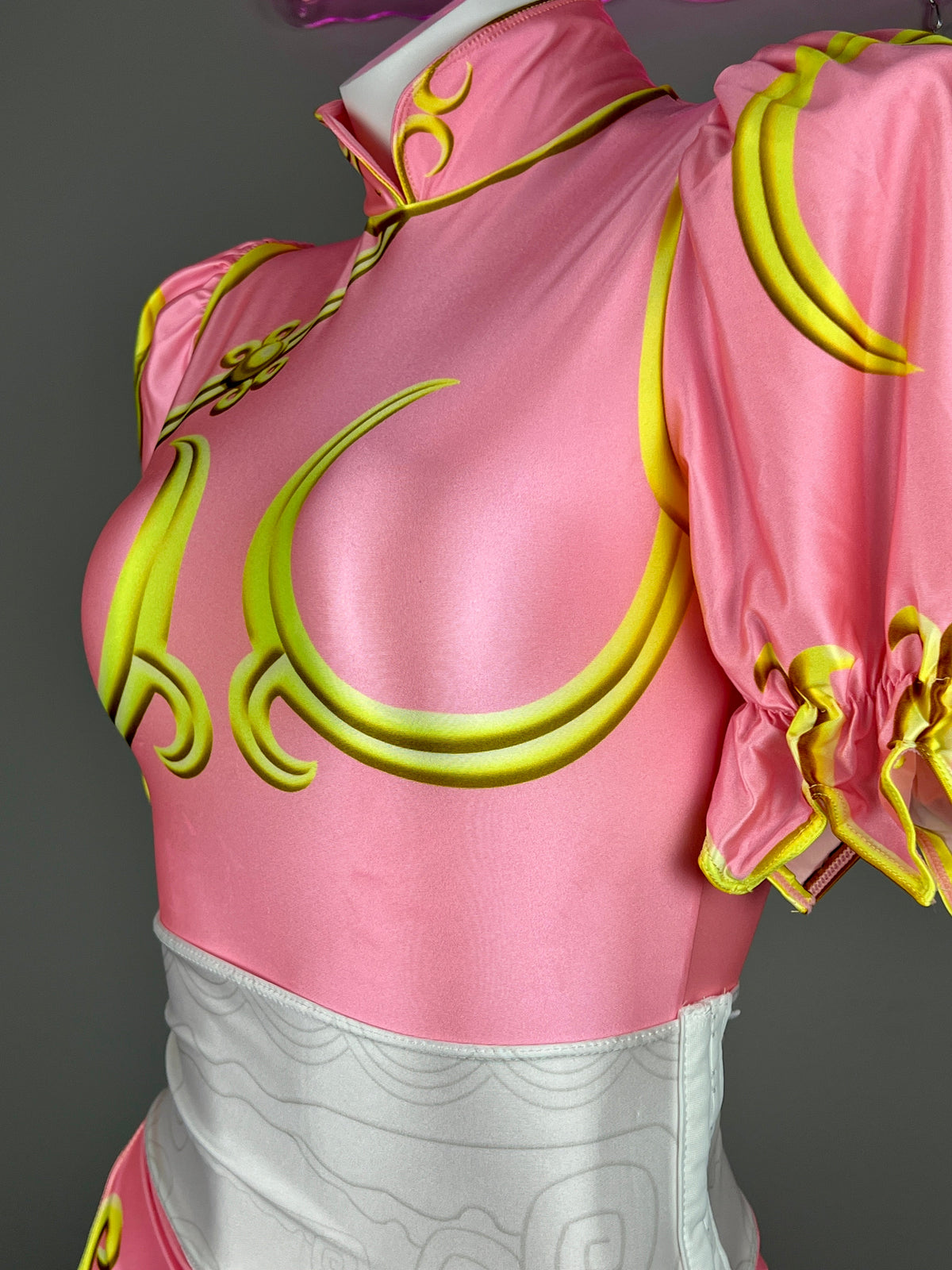 【DISCONTINUED】Chun-Li Inspired Cosplay Bodysuit Set with Detachable Skirt & Accessories