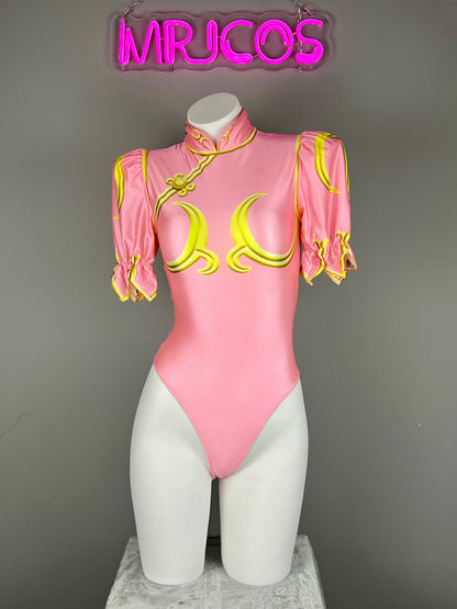 【DISCONTINUED】Chun-Li Inspired Cosplay Bodysuit Set with Detachable Skirt & Accessories