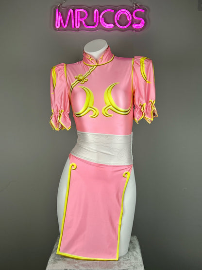【DISCONTINUED】Chun-Li Inspired Cosplay Bodysuit Set with Detachable Skirt & Accessories