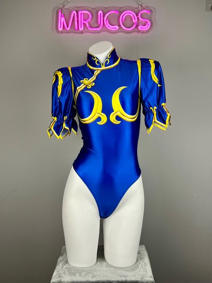 【DISCONTINUED】Chun-Li Inspired Cosplay Bodysuit Set with Detachable Skirt & Accessories
