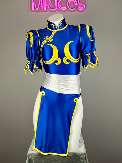 【DISCONTINUED】Chun-Li Inspired Cosplay Bodysuit Set with Detachable Skirt & Accessories