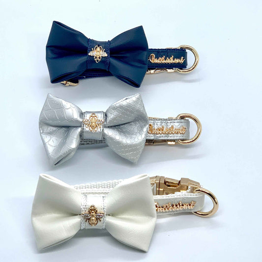 Neptune leather bow tie