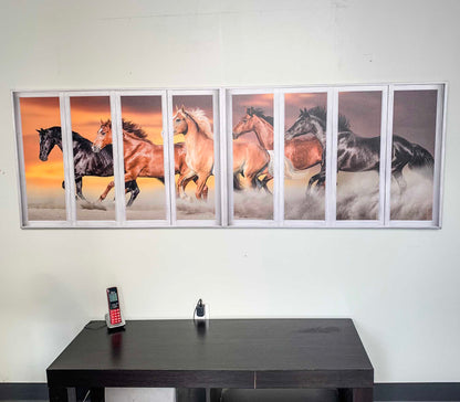 Panoramateam von Pferden mit Fenstereffekt - Leinwand mit Tiermuster